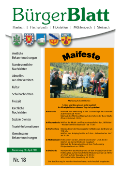 Bürgerblatt Nr. 18 vom Freitag, 30. April 2015