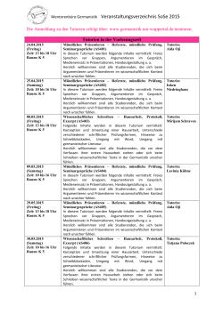 Mentorenbüro Germanistik Veranstaltungsverzeichnis SoSe 2015