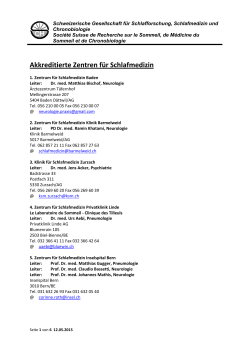 Liste und Adressen der Zentren für Schlafmedizin der SGSSC