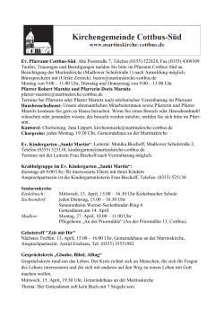 Ev. Pfarramt Cottbus-S&uuml;d, Alte Poststra&szlig;e 7, Telefon (0355) 522828