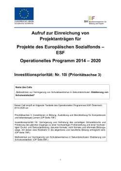 ESF 2014-2020: Aufruf zur Einreichung von Projektanträgen für