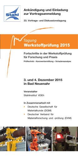 Werkstoffprüfung 2015 - Tagung Werkstoffprüfung