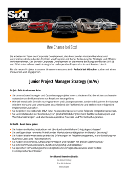 Ihre Chance bei Sixt! Junior Project Manager Strategy