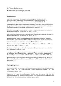 Dr.in Alexandra Kienberger Publikationen und Vortr&auml;ge (Auswahl