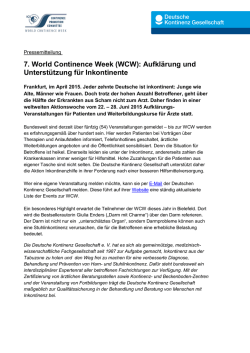 7. World Continence Week (WCW): Aufklärung