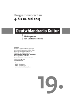 Programmvorschau 4. bis 10. Mai 2015