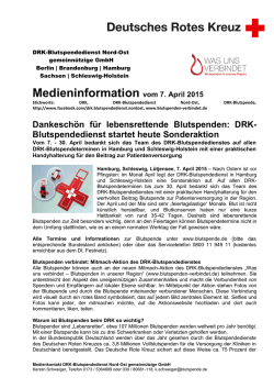 DRK-Blutspendedienst startet neue Sonderaktion