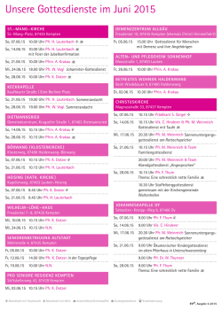 Gottesdienste Juni bis August 2015