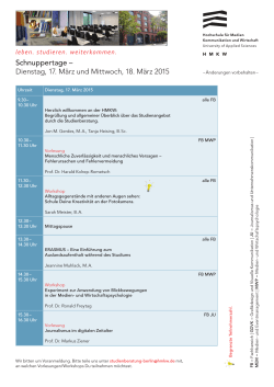 Dienstag, 17. M&auml;rz und Mittwoch, 18. M&auml;rz 2015