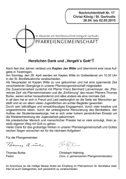 Herzlichen Dank und &bdquo;Vergelt`s Gott&ldquo;!