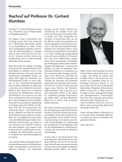 Nachruf auf Professor Dr. Gerhard Klumbies
