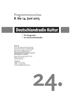 Programmvorschau 8. bis 14. Juni 2015