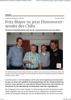 Kreenheinstetten Fritz Mayer ist jetzt Ehrenvorsitzender des Clubs
