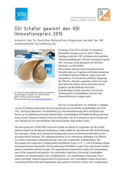 SSI Schäfer gewinnt den VDI Innovationspreis 2015