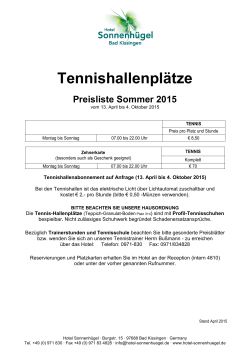 Preise Sommer 2015 - Hotel Sonnenhügel, Bad Kissingen