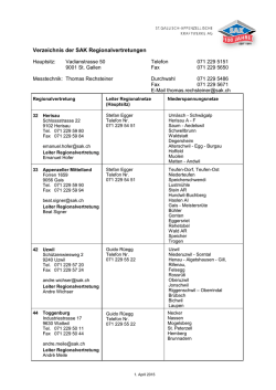 Verzeichnis der SAK-Regionalvertretungen und Regionalb&uuml;ros