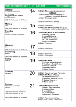 Gottesdienstordnung: 14. &ndash; 21. Juni 2015 Pfarre Goldegg