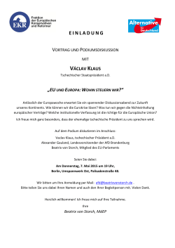 Vaclav Klaus kommt – Einladung von Beatrix von Storch