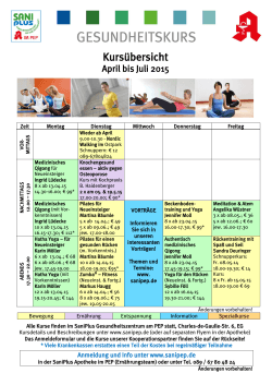 Das Programm für die Kurse ab April 2015