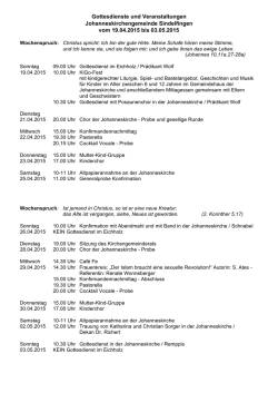Gottesdienste und Veranstaltungen Johanneskirchengemeinde