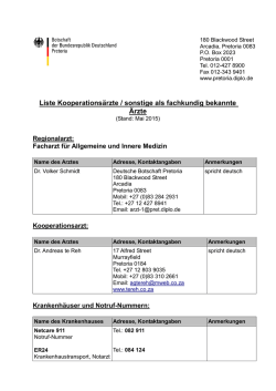 Liste Kooperationsärzte / sonstige als fachkundig bekannte Ärzte