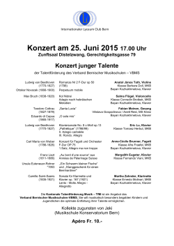 Konzert am 25. Juni 2015 17.00 Uhr Zunftsaal Distelzwang