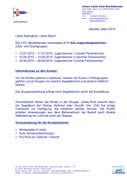 Neufeld, März 2015 Liebe Sailingkids, Liebe Eltern! Der