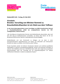 Brockes: Vorschlag von Minister Remmel zu Braunkohlekraftwerken
