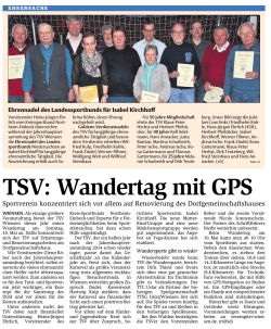 "TSV: Wandertag mit GPS" - HNA vom 17.04.2015