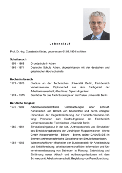 L ebenslauf Prof. Dr.-Ing. Constantin Kinias, geboren am