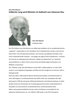 Hans Otto B&auml;umer: Velberter Jung wird Minister im