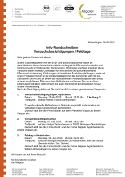 Info-Rundschreiben Versuchsbesichtigungen / Feldtage