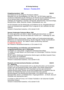 4V-Verlag Hamburg Bücherei – Preisliste 2015 Kriegsfeuerwerkerei
