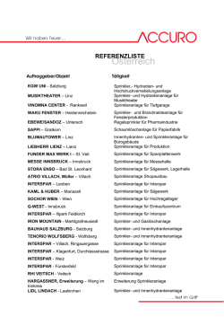 Referenzauszug Sprinkleranlagen