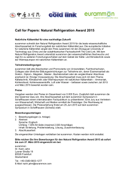 Call for Papers: Natural Refrigeration Award 2015