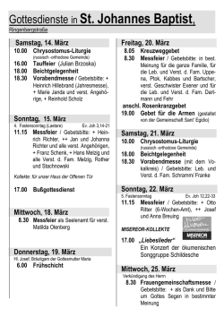 Gottesdienste in St. Johannes Baptist,