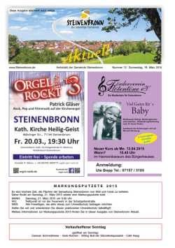 Steinenbronn Aktuell Nr. 12 vom 19. M&auml;rz 2015