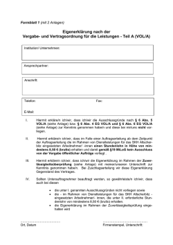 Eigenerklärung nach der Vergabe- und Vertragsordnung für die