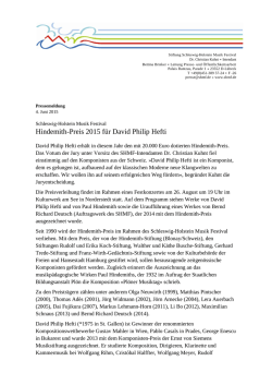 Hindemith-Preis 2015 f&uuml;r David Philip Hefti - Schleswig