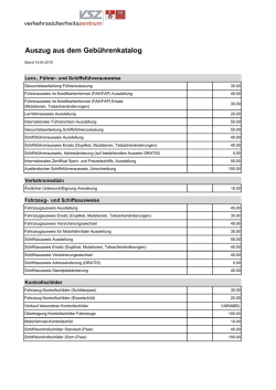 Auszug aus dem Gebührenkatalog