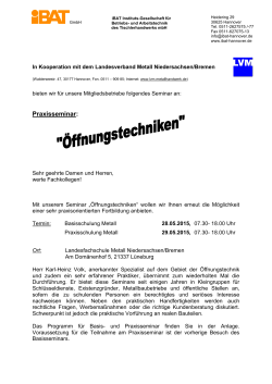 Praxisseminar: - Verband des Tischlerhandwerks Niedersachsen