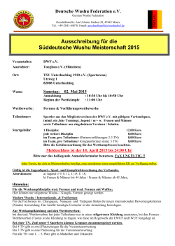 Ausschreibung für die Süddeutsche Wushu Meisterschaft 2015