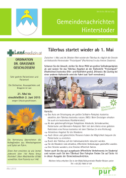 Hinterstoder, Gemeindenachrichten, Mai 2015