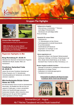 Gruppen-Mai-Highlights Sommerfahrt Juli - August. Ab