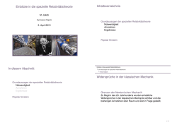 Einblicke in die spezielle Relativit&auml;tstheorie Inhaltsverzeichnis In