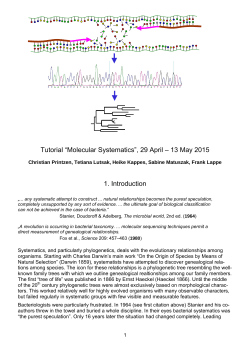Tutorial “Molecular Systematics”, 29 April – 13 May 2015 1