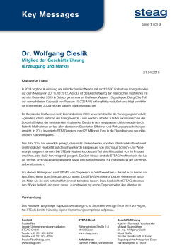 Key Messages Dr. Wolfgang Cieslik (Erzeugung, Markt)