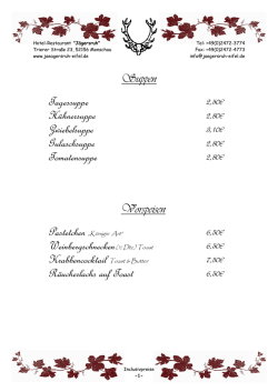 Unsere aktuelle Speisekarte - Hotel / Restaurant J&auml;gersruh