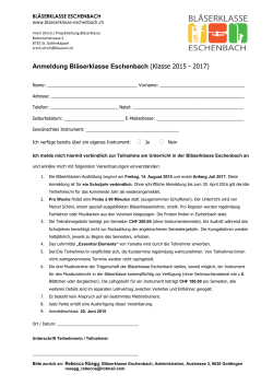 Anmeldung Bläserklasse Eschenbach (Klasse 2015
