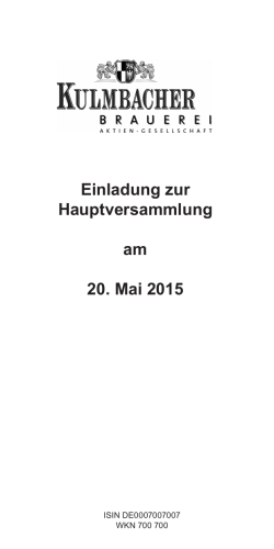 Einladung mit Tagesordnung zur Hauptversammlung am 20.05.2015